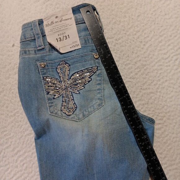 Stella In Dreams Mid-Rise Jeans Juniors 13x30 Bootcut Sequin Embroidered Cross - Picture 7 of 9